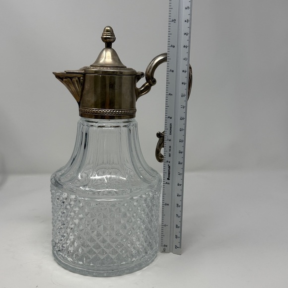 Vintage Glass Pitcher with Ornate Silver Plated Lid - Picture 9 of 9